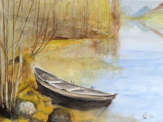 Båten hviler - årene er lagt inn - 50x40